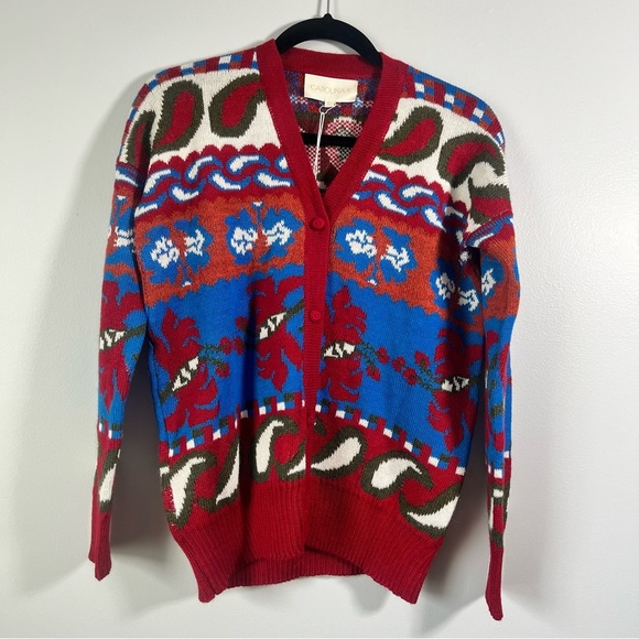 NWT Carolina K 100% Baby Alpaca Wool Sabina Bohemian Cardigan Cowboy Floral XS - Picture 6 of 15